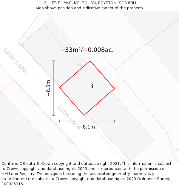3, LITTLE LANE, MELBOURN, ROYSTON, SG8 6BU: Plot and title map