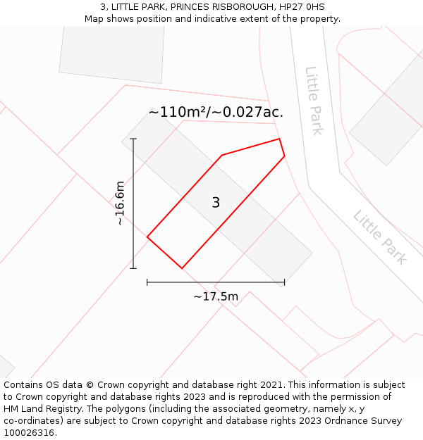 3, LITTLE PARK, PRINCES RISBOROUGH, HP27 0HS: Plot and title map