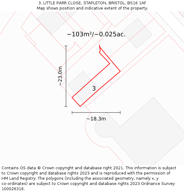 3, LITTLE PARR CLOSE, STAPLETON, BRISTOL, BS16 1AF: Plot and title map