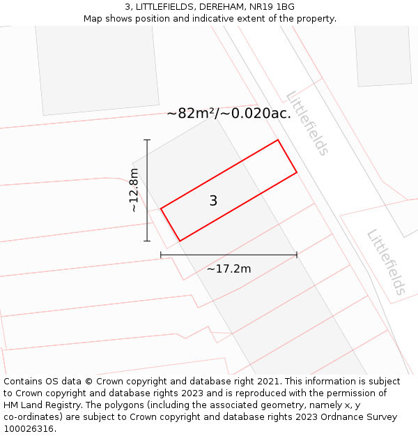 3, LITTLEFIELDS, DEREHAM, NR19 1BG: Plot and title map