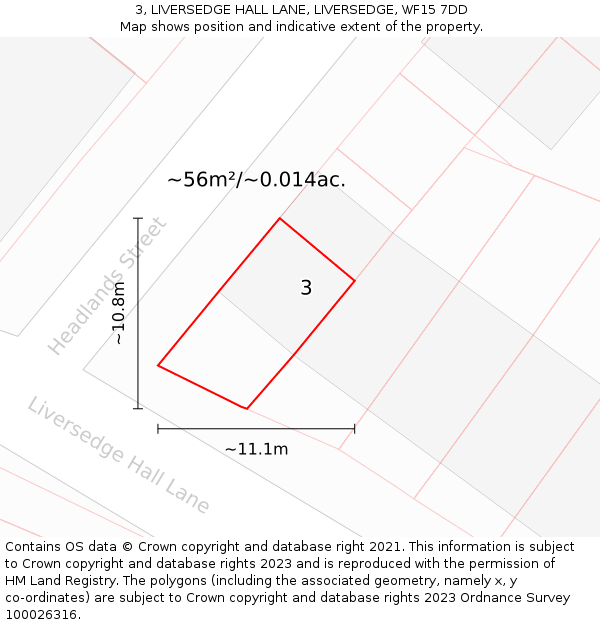3, LIVERSEDGE HALL LANE, LIVERSEDGE, WF15 7DD: Plot and title map