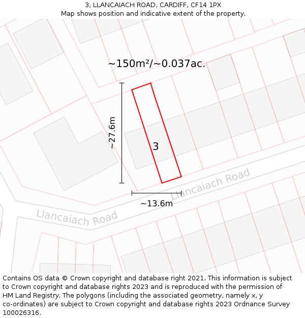 3, LLANCAIACH ROAD, CARDIFF, CF14 1PX: Plot and title map