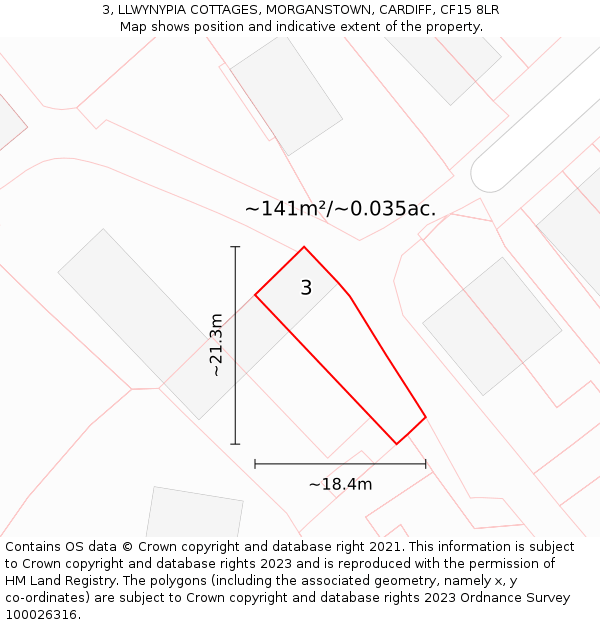 3, LLWYNYPIA COTTAGES, MORGANSTOWN, CARDIFF, CF15 8LR: Plot and title map