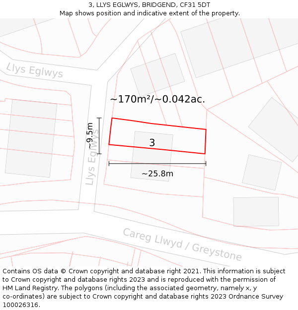 3, LLYS EGLWYS, BRIDGEND, CF31 5DT: Plot and title map