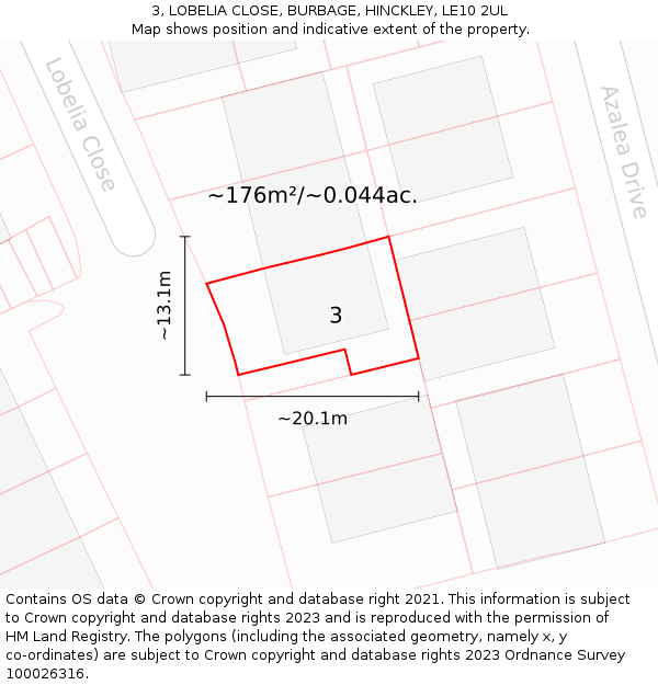 3, LOBELIA CLOSE, BURBAGE, HINCKLEY, LE10 2UL: Plot and title map