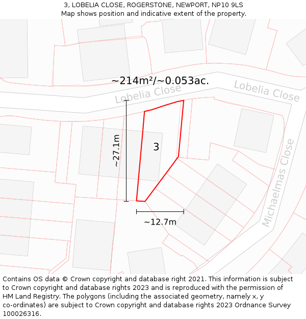 3, LOBELIA CLOSE, ROGERSTONE, NEWPORT, NP10 9LS: Plot and title map