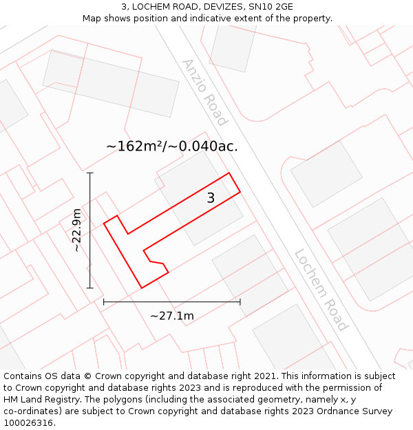 3, LOCHEM ROAD, DEVIZES, SN10 2GE: Plot and title map