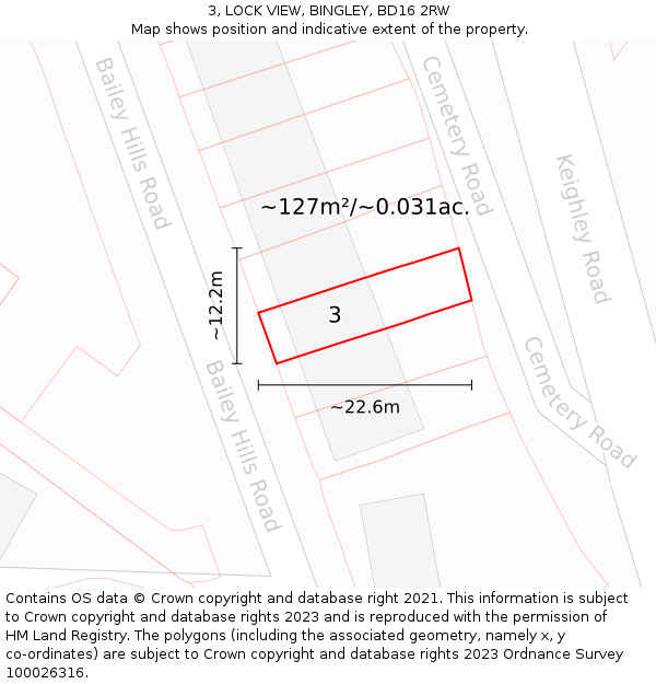 3, LOCK VIEW, BINGLEY, BD16 2RW: Plot and title map