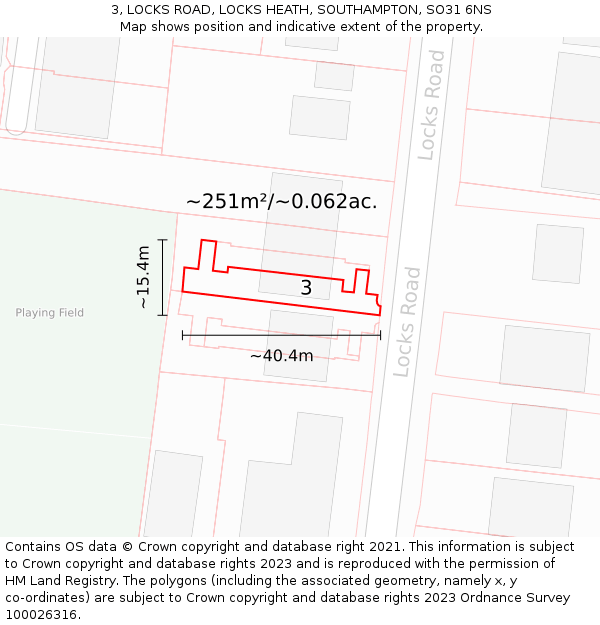 3, LOCKS ROAD, LOCKS HEATH, SOUTHAMPTON, SO31 6NS: Plot and title map