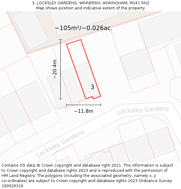 3, LOCKSLEY GARDENS, WINNERSH, WOKINGHAM, RG41 5NZ: Plot and title map