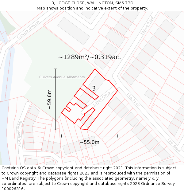 3, LODGE CLOSE, WALLINGTON, SM6 7BD: Plot and title map