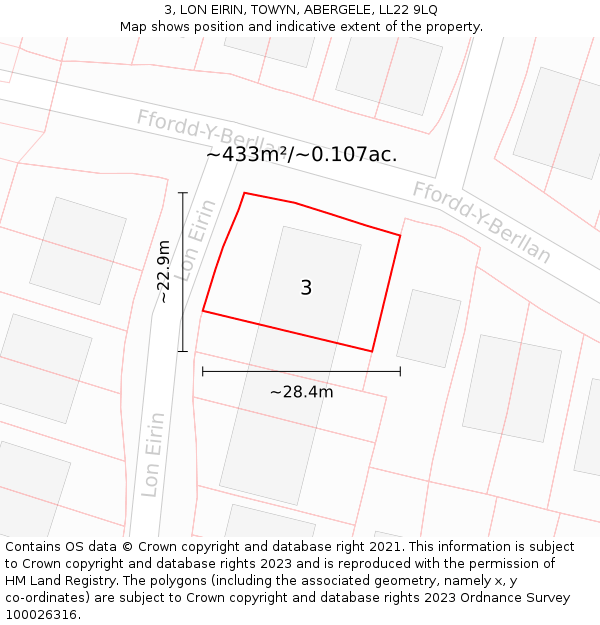 3, LON EIRIN, TOWYN, ABERGELE, LL22 9LQ: Plot and title map
