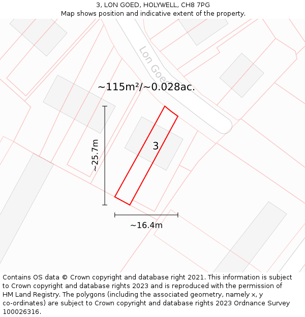 3, LON GOED, HOLYWELL, CH8 7PG: Plot and title map