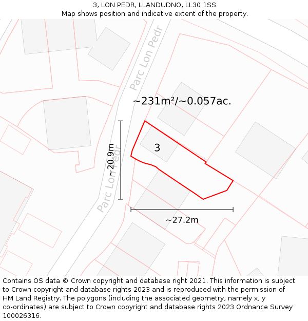 3, LON PEDR, LLANDUDNO, LL30 1SS: Plot and title map