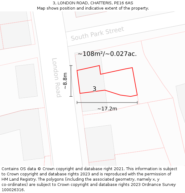 3, LONDON ROAD, CHATTERIS, PE16 6AS: Plot and title map