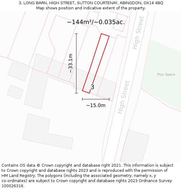3, LONG BARN, HIGH STREET, SUTTON COURTENAY, ABINGDON, OX14 4BQ: Plot and title map