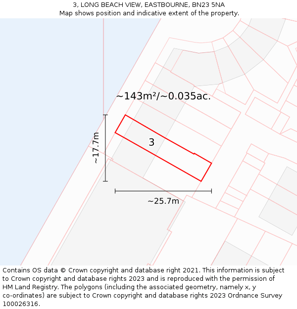3, LONG BEACH VIEW, EASTBOURNE, BN23 5NA: Plot and title map