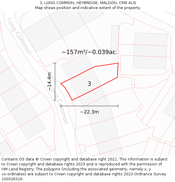 3, LONG COMMON, HEYBRIDGE, MALDON, CM9 4US: Plot and title map