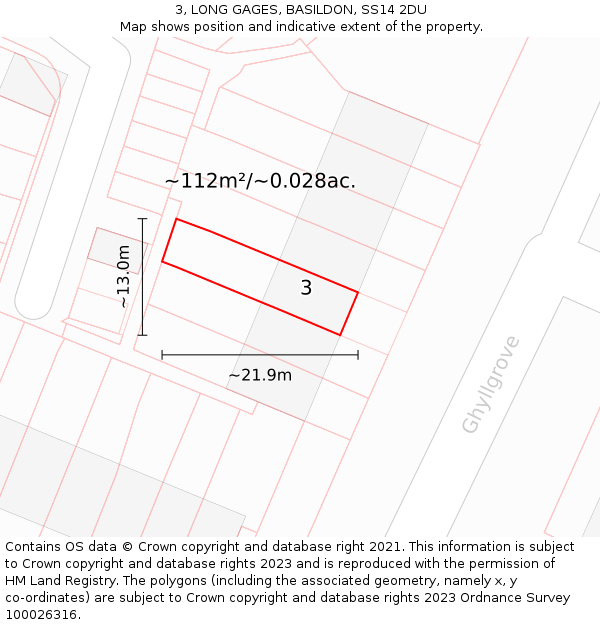 3, LONG GAGES, BASILDON, SS14 2DU: Plot and title map
