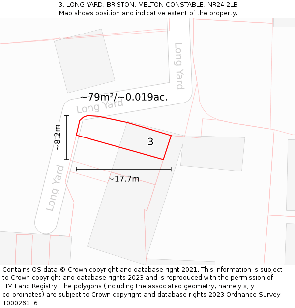 3, LONG YARD, BRISTON, MELTON CONSTABLE, NR24 2LB: Plot and title map