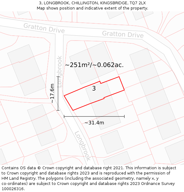 3, LONGBROOK, CHILLINGTON, KINGSBRIDGE, TQ7 2LX: Plot and title map