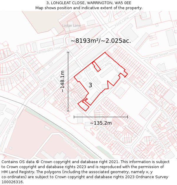 3, LONGLEAT CLOSE, WARRINGTON, WA5 0EE: Plot and title map
