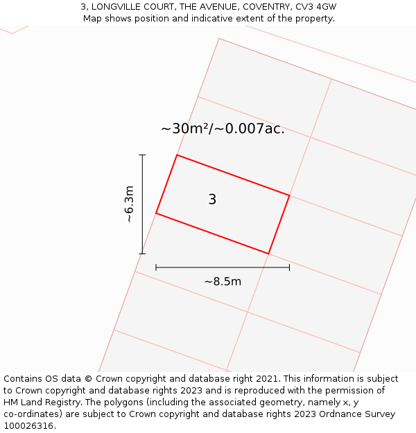 3, LONGVILLE COURT, THE AVENUE, COVENTRY, CV3 4GW: Plot and title map