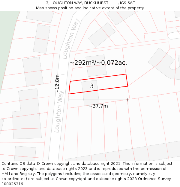 3, LOUGHTON WAY, BUCKHURST HILL, IG9 6AE: Plot and title map
