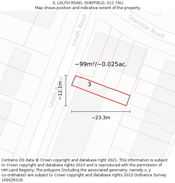 3, LOUTH ROAD, SHEFFIELD, S11 7AU: Plot and title map