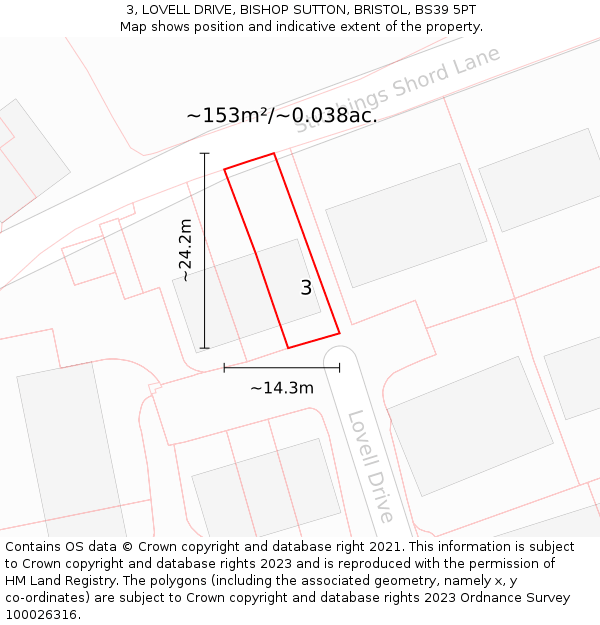 3, LOVELL DRIVE, BISHOP SUTTON, BRISTOL, BS39 5PT: Plot and title map
