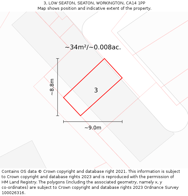 3, LOW SEATON, SEATON, WORKINGTON, CA14 1PP: Plot and title map