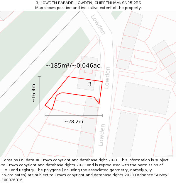 3, LOWDEN PARADE, LOWDEN, CHIPPENHAM, SN15 2BS: Plot and title map