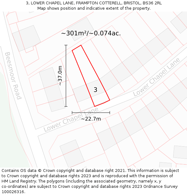 3, LOWER CHAPEL LANE, FRAMPTON COTTERELL, BRISTOL, BS36 2RL: Plot and title map
