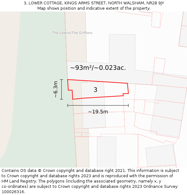 3, LOWER COTTAGE, KINGS ARMS STREET, NORTH WALSHAM, NR28 9JY: Plot and title map