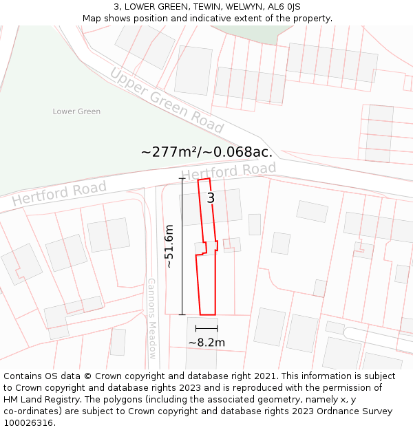 3, LOWER GREEN, TEWIN, WELWYN, AL6 0JS: Plot and title map