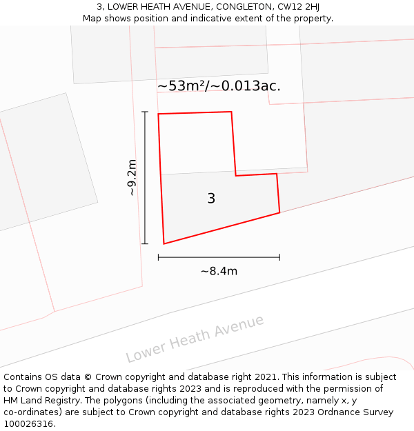 3, LOWER HEATH AVENUE, CONGLETON, CW12 2HJ: Plot and title map