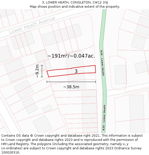 3, LOWER HEATH, CONGLETON, CW12 1NJ: Plot and title map