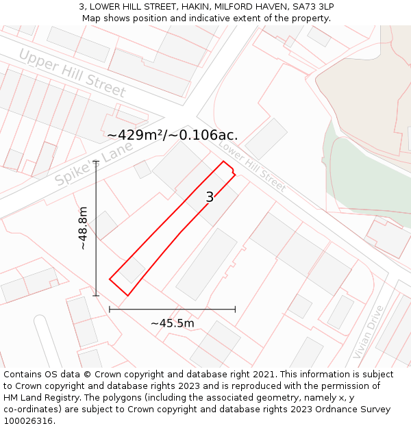 3, LOWER HILL STREET, HAKIN, MILFORD HAVEN, SA73 3LP: Plot and title map