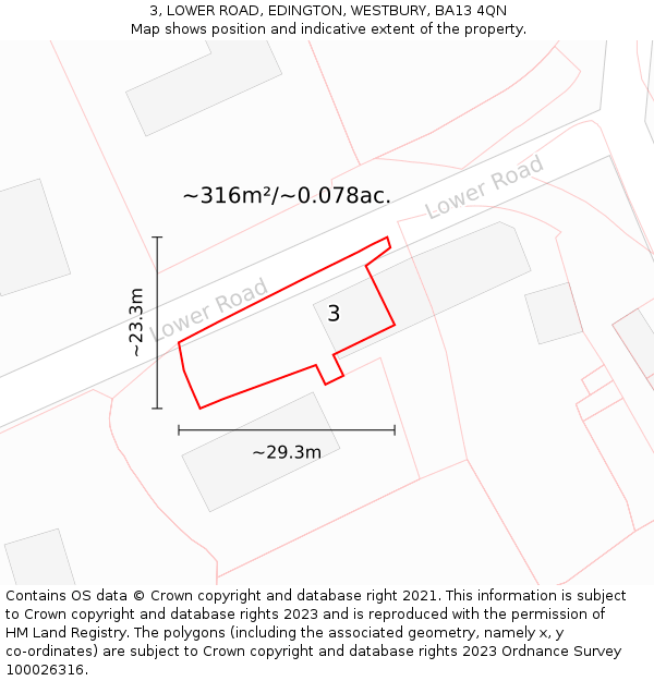 3, LOWER ROAD, EDINGTON, WESTBURY, BA13 4QN: Plot and title map