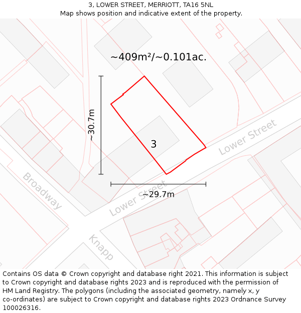 3, LOWER STREET, MERRIOTT, TA16 5NL: Plot and title map