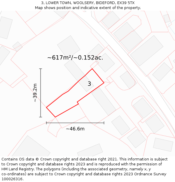 3, LOWER TOWN, WOOLSERY, BIDEFORD, EX39 5TX: Plot and title map