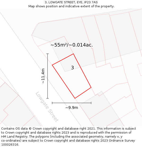 3, LOWGATE STREET, EYE, IP23 7AS: Plot and title map