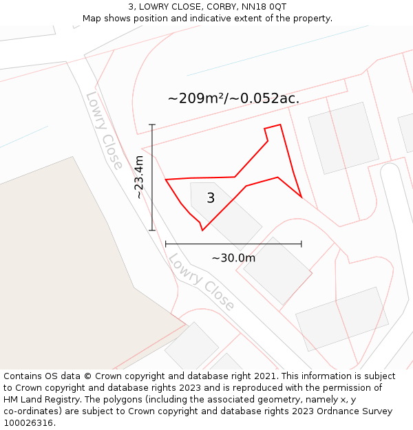 3, LOWRY CLOSE, CORBY, NN18 0QT: Plot and title map