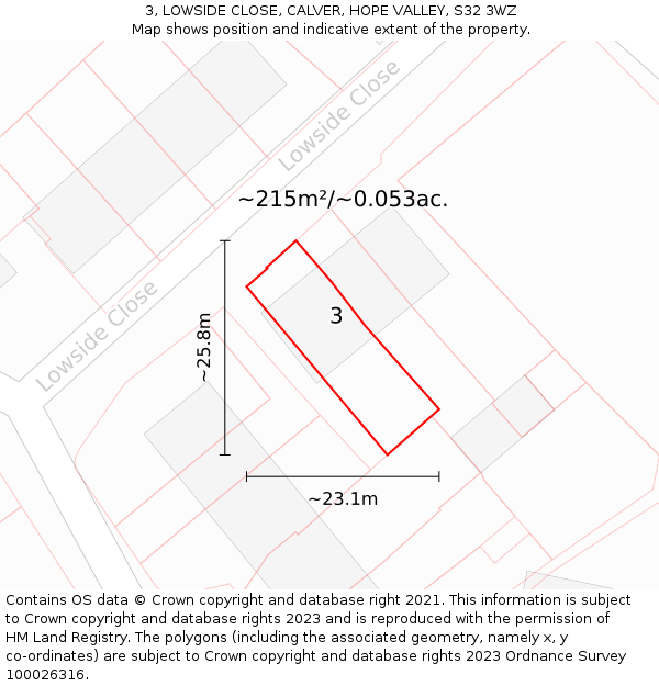 3, LOWSIDE CLOSE, CALVER, HOPE VALLEY, S32 3WZ: Plot and title map