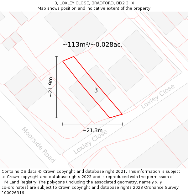 3, LOXLEY CLOSE, BRADFORD, BD2 3HX: Plot and title map