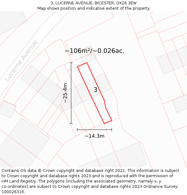 3, LUCERNE AVENUE, BICESTER, OX26 3EW: Plot and title map