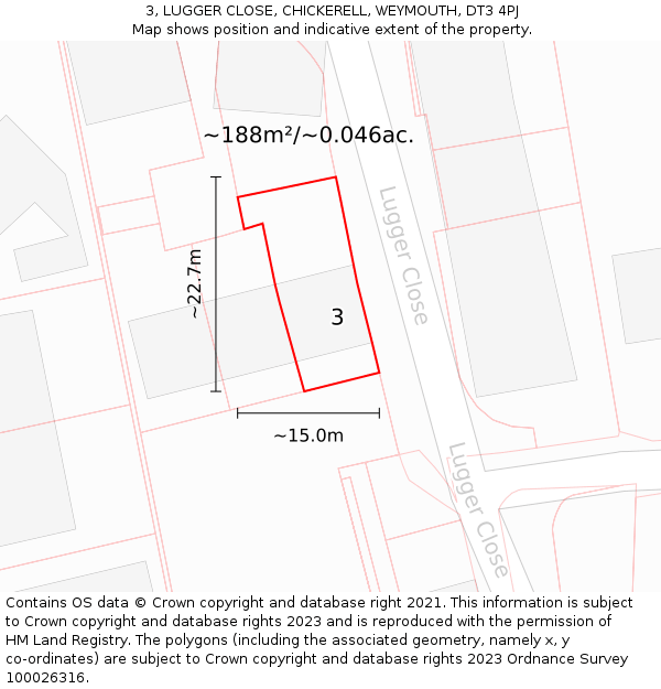 3, LUGGER CLOSE, CHICKERELL, WEYMOUTH, DT3 4PJ: Plot and title map