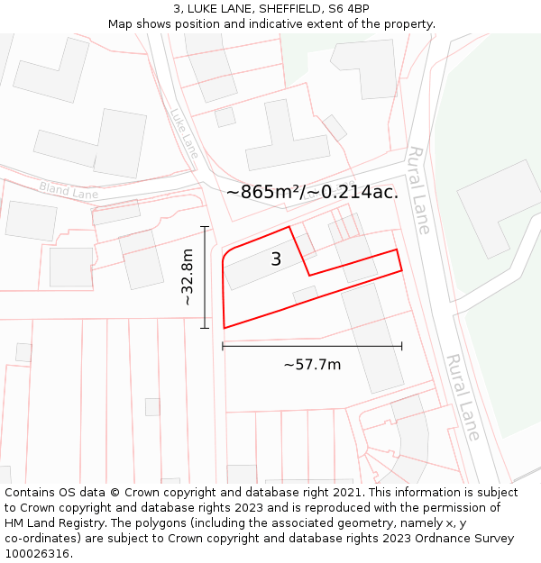 3, LUKE LANE, SHEFFIELD, S6 4BP: Plot and title map