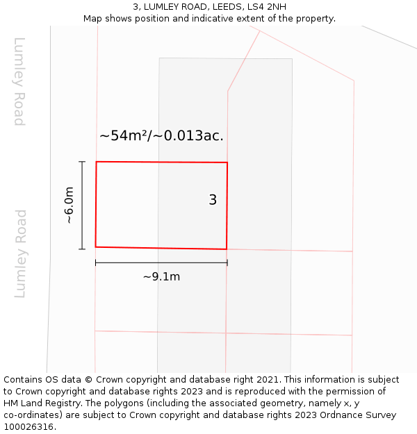 3, LUMLEY ROAD, LEEDS, LS4 2NH: Plot and title map