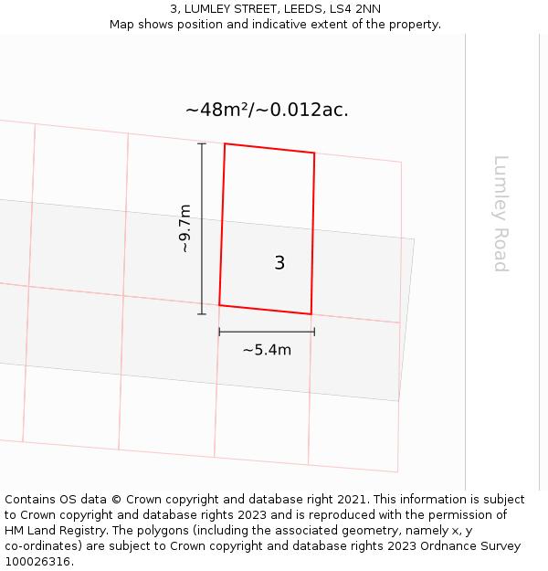3, LUMLEY STREET, LEEDS, LS4 2NN: Plot and title map